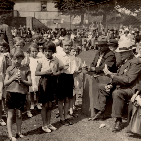 John Victor Parkinson at Abbot Hall Sports Day distributing sweets